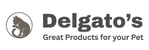 Delgato's logo with a cat icon on a transparent background